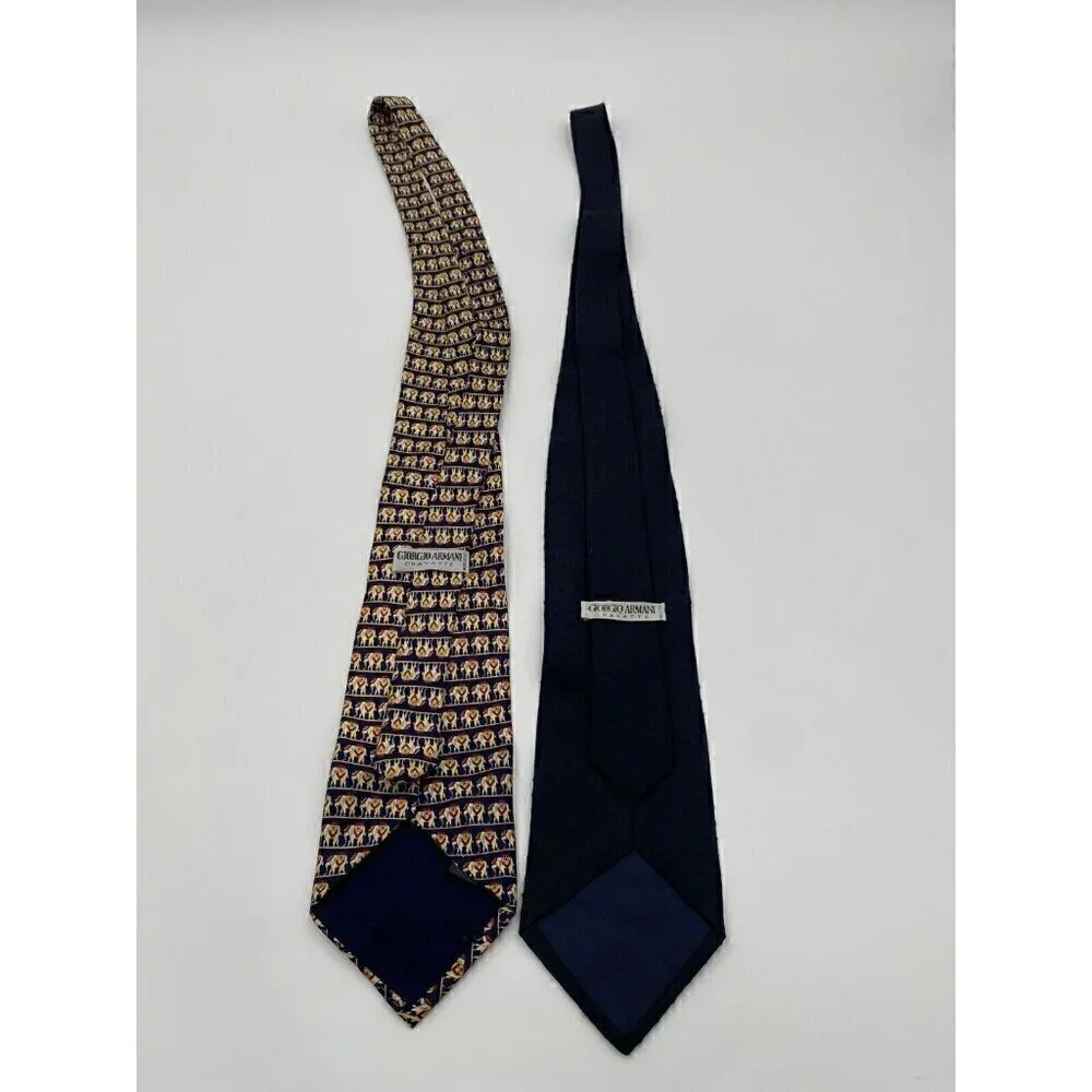 Giorgio Armani Ties for Men Set of 2 Plain and Printed Navy Blue